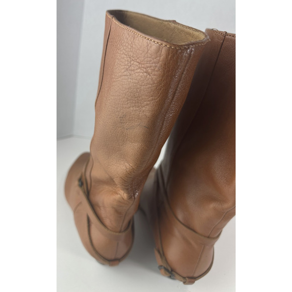 Frye Mid Calf Leather Boots Pull On Harness Strappy Brown Women's 8.5 M 37444 - Picture 7 of 16